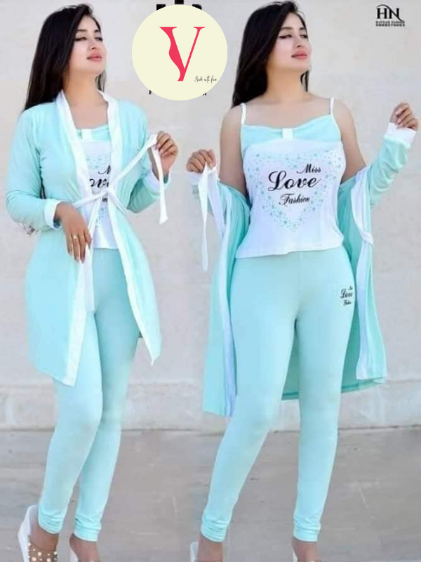 بيجامة 3 قطع 🤩بيستي + وسروال + كيمونو