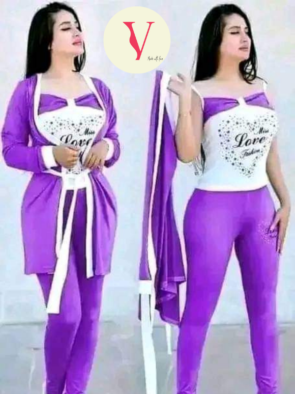 بيجامة 3 قطع 🤩بيستي + وسروال + كيمونو