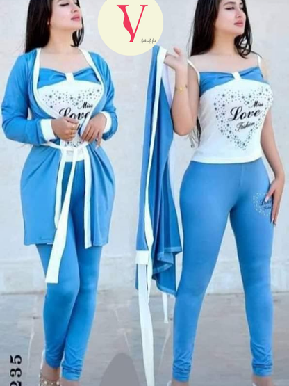 بيجامة 3 قطع 🤩بيستي + وسروال + كيمونو