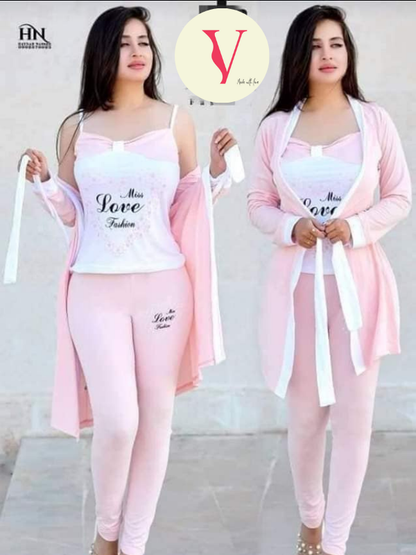 بيجامة 3 قطع 🤩بيستي + وسروال + كيمونو